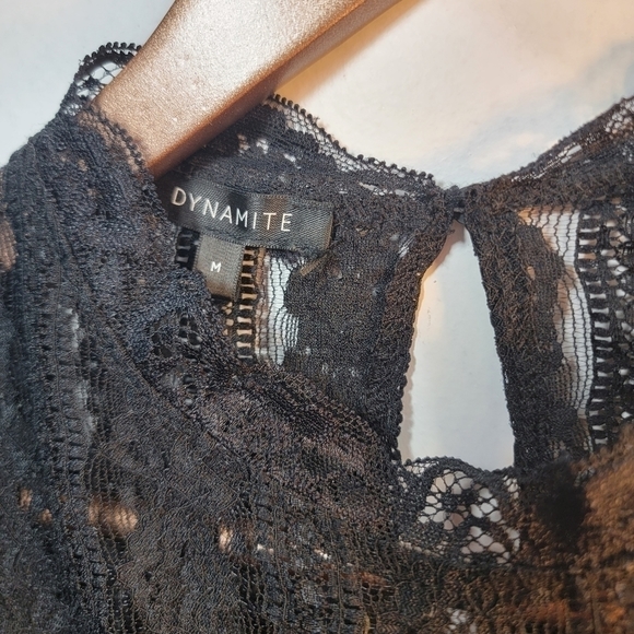 DYNAMITE black lace see-through crop top medium - Picture 9 of 9